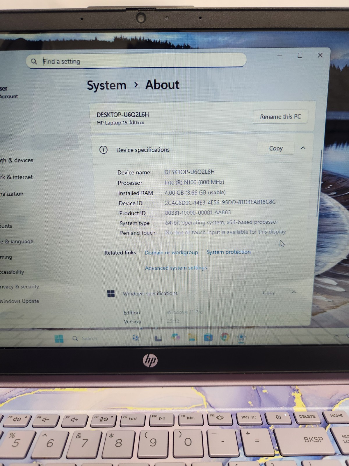 HP 15-fd0624ds Laptop, Intel Celeron N100, 4GB RAM, 128GB eMMC, Win 11 Pro