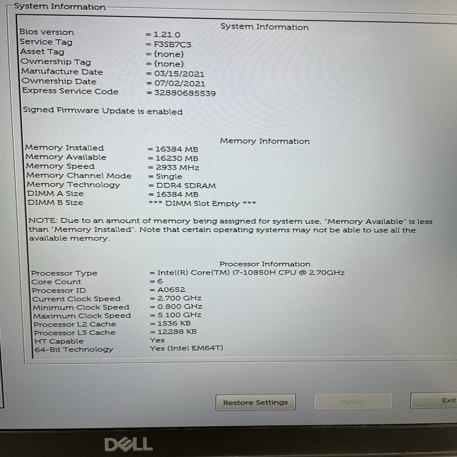 Dell Latitude 5511 15.6″ i7-10850H 2.70 GHz 16 GB RAM No SSD No OS Missing Key