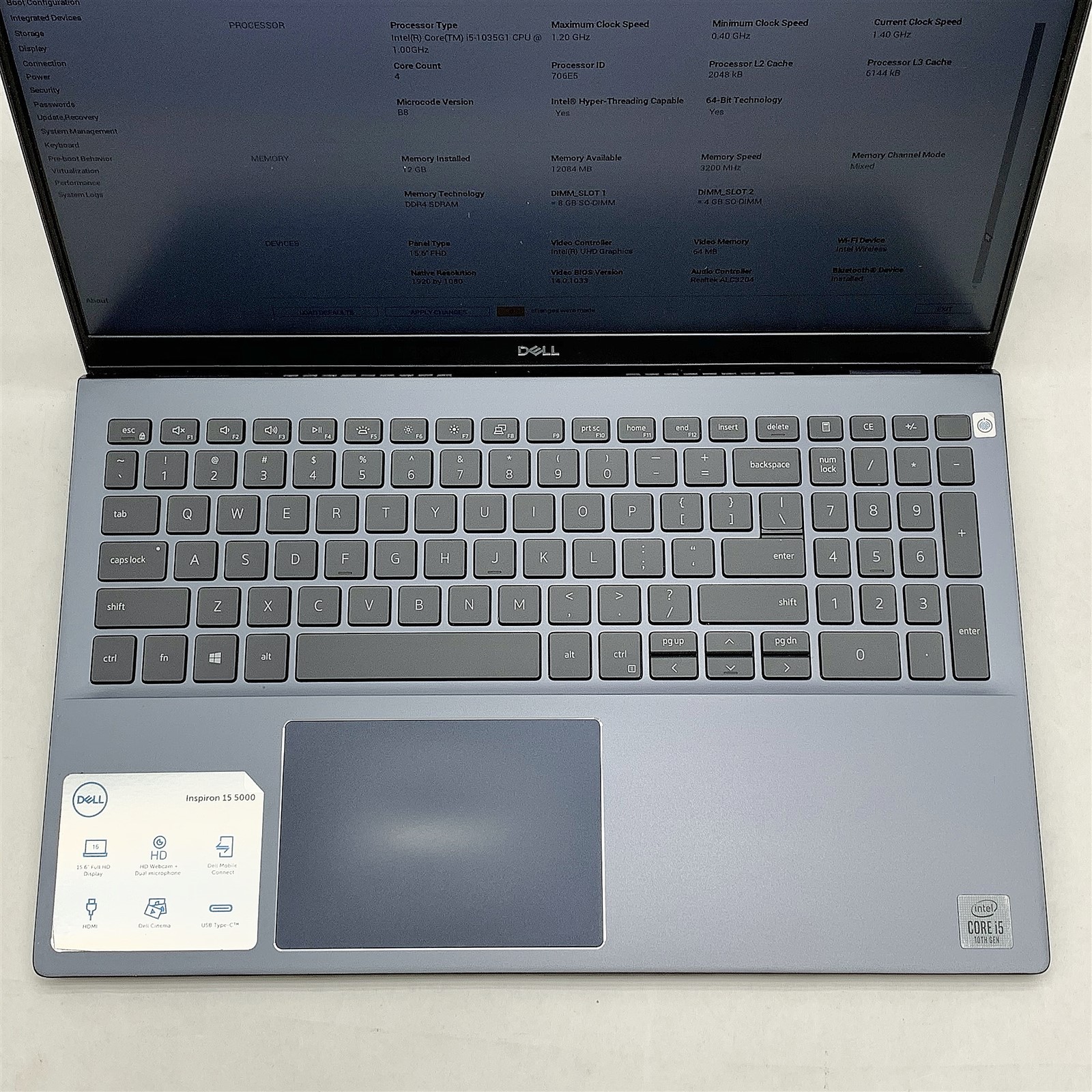 Dell Inspiron 5501 Laptop Intel Core i5 1035G1 1.00GHZ 15.6″ FHD 12GB RAM NO HDD