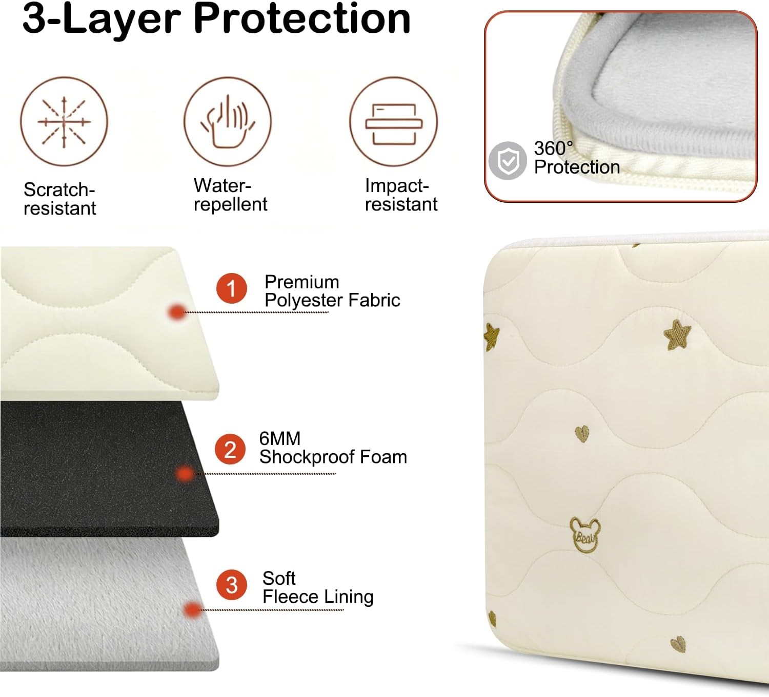 13 14 Inch Laptop Sleeve, Water-Repellent Cover for MacBook Air 13/Pro 14, Beige