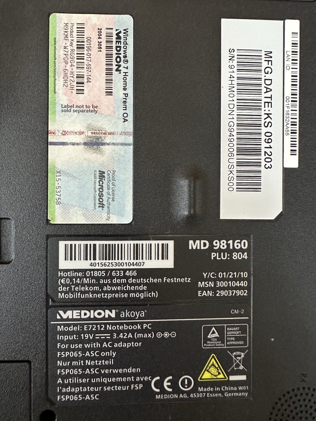 Laptop, notebook Medion, Sony, HP, without hard drive and cable