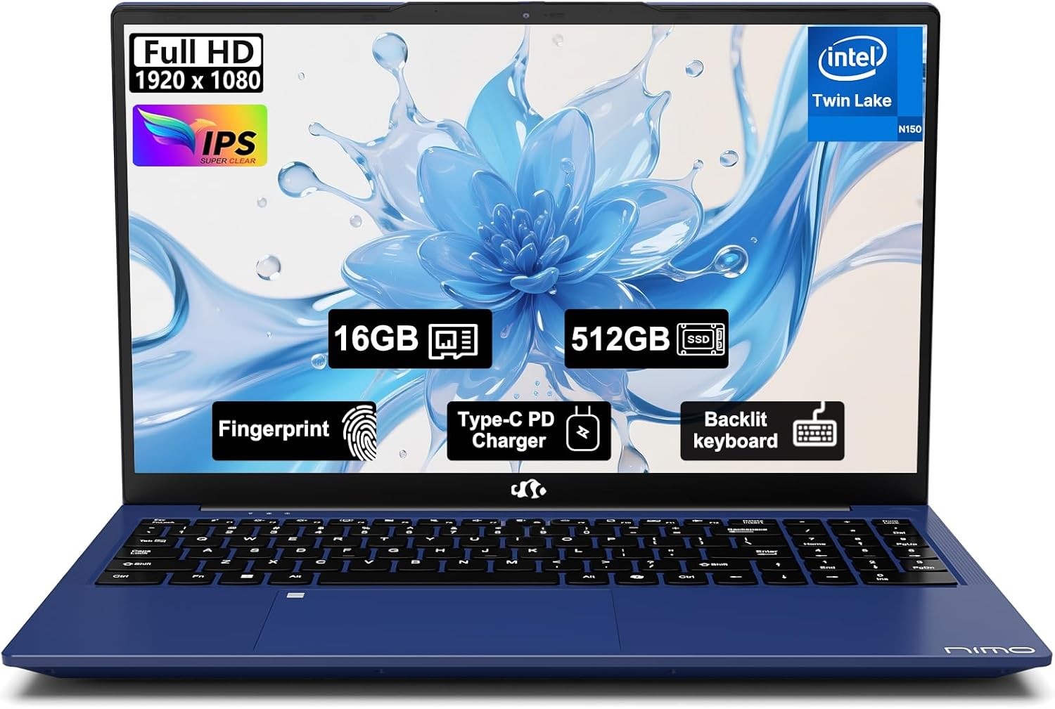 NIMO 15.6 FHD IPS Student Laptop 16GB RAM 512GB SSD 4 Cores 13th Gen Intel N150