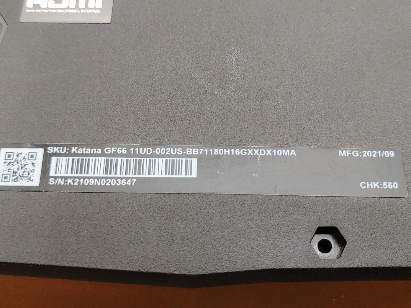 MSI Katana GF66 11UD 15.6″ i7-11800H 32GB 1TB SSD RTX 3050 Ti Win11 *NO AC**READ
