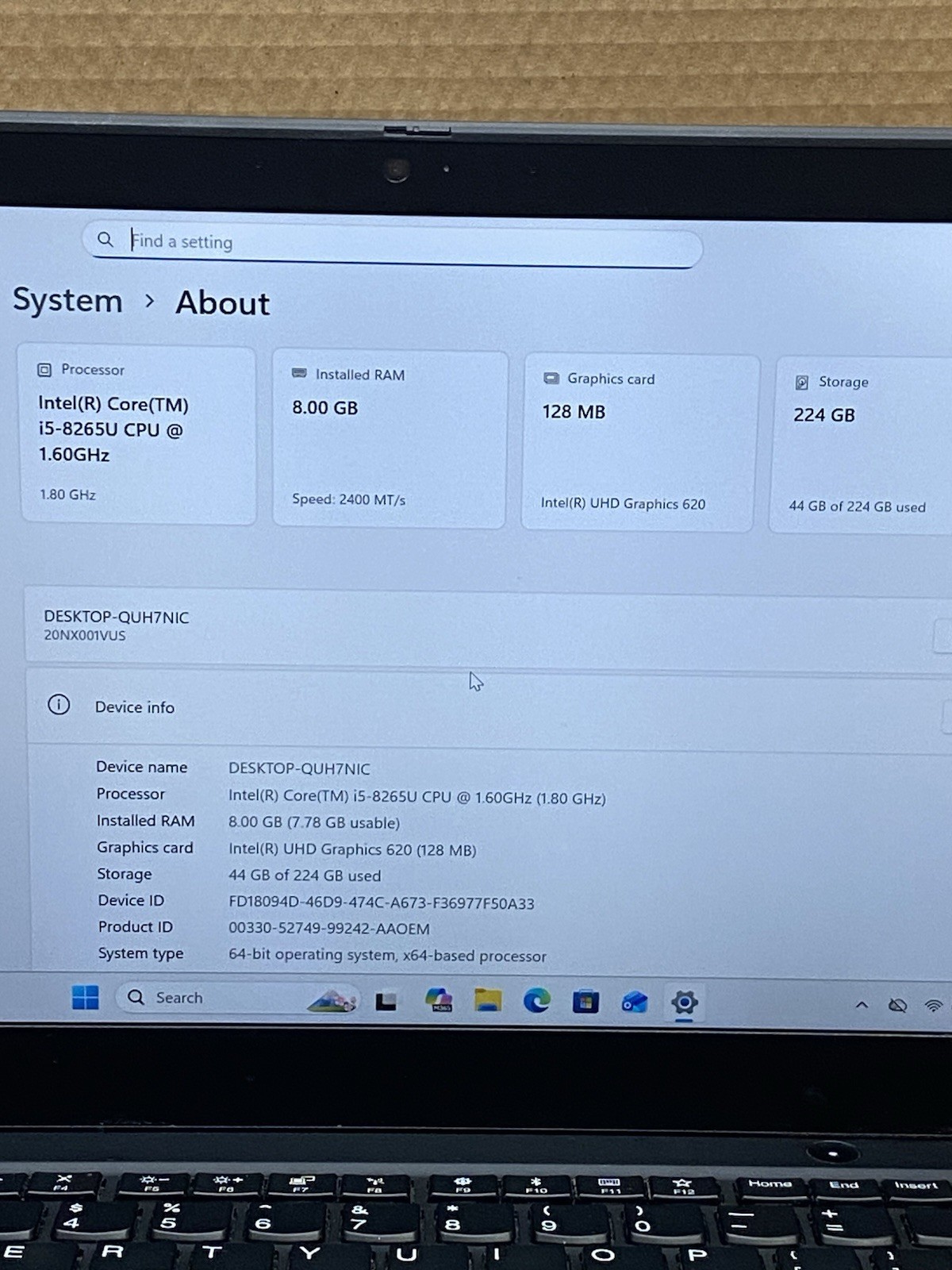Lenovo Thinkpad T490s 14” Core i5-8265U @ 1.60GHz 256GB SSD 8GB RAM Windows 11