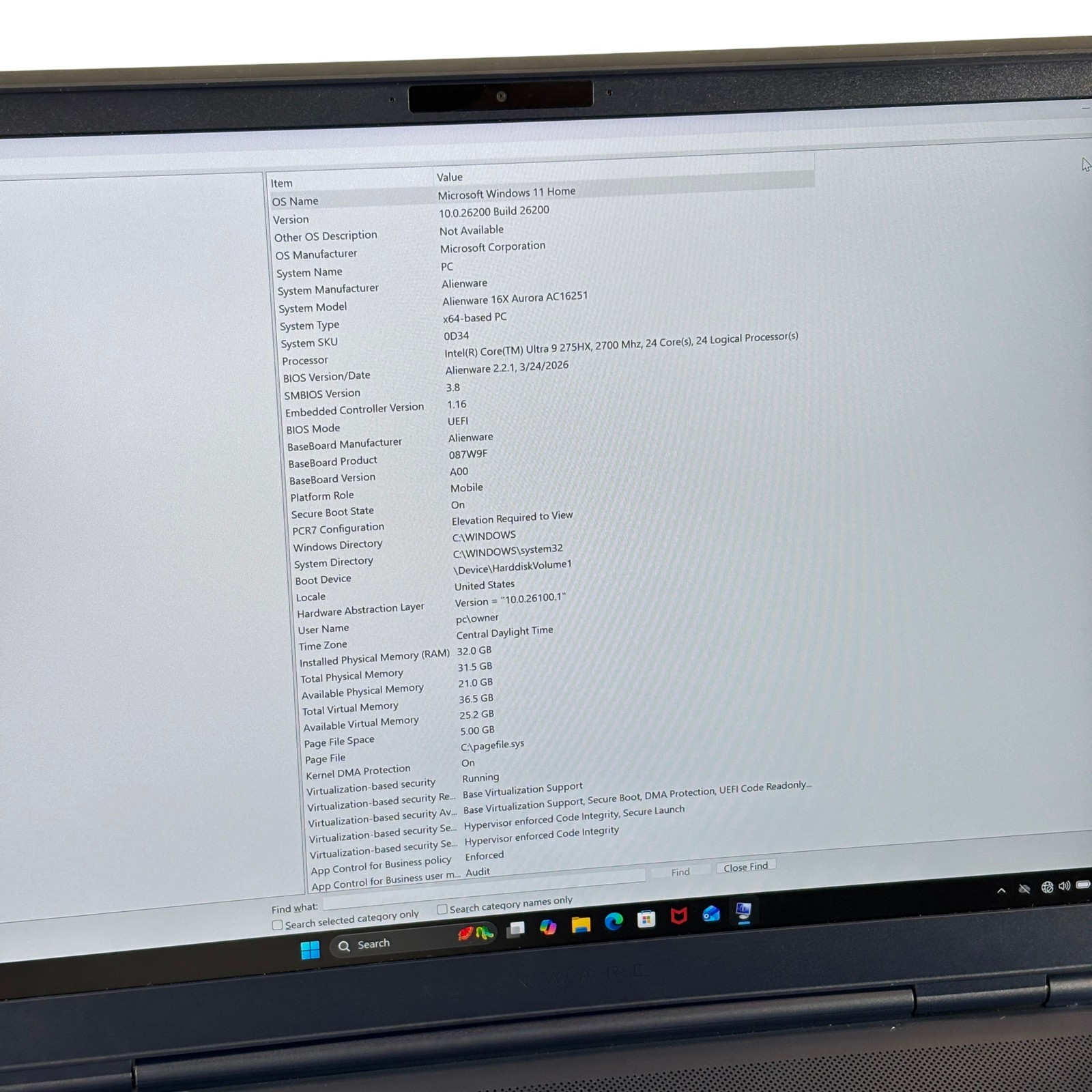 Alienware 16X Aurora AC16251 Ultra 9 275HX 2.7GHz RTX 5060 32GB RAM 1TB SSD 16″