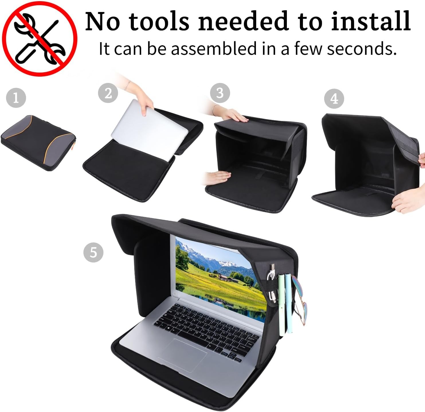 Foldable Laptop Sunshade Cover for 15-16” Laptops – Sun Glare Protection Hood