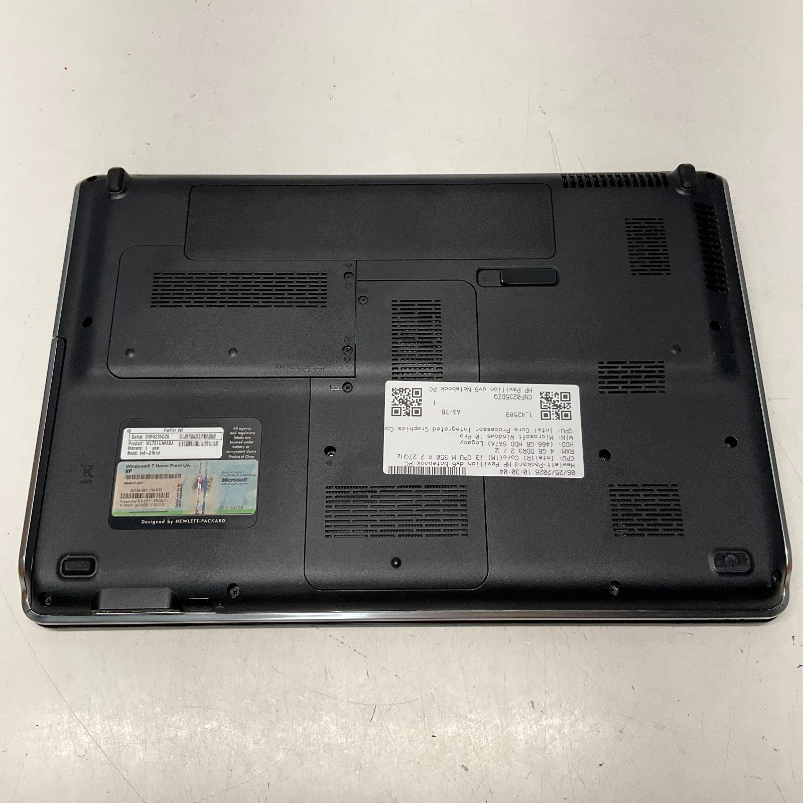 HP PAVILION DV6 Laptop Intel Core i3-M350 @ 2.27 GHz 4GB 50GB HDD Win 10 READ