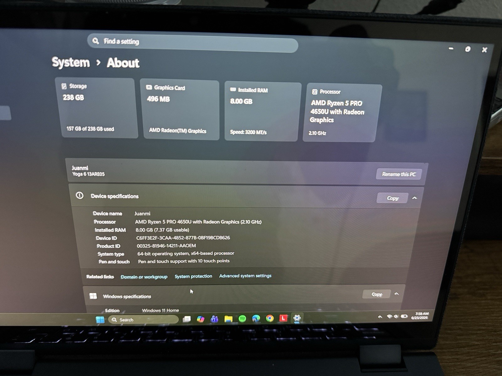 Lenovo Yoga 6 13ARE05 13″ 2-in-1 Touch Ryzen 5 PRO 8GB 256GB SSD W11H