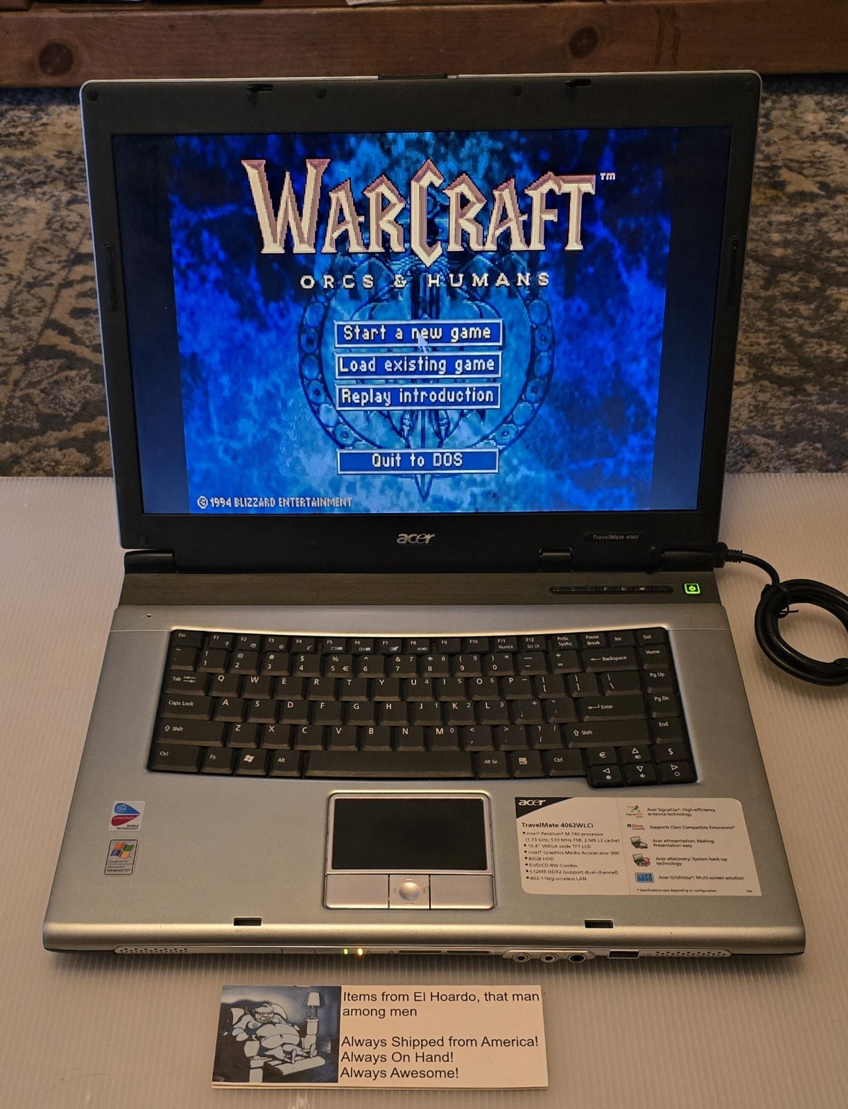 Acer Travelmate 4062 WLCi Laptop 1GB Ram 80GB HDD 1.73 Ghz Pentium M Win XP DVD