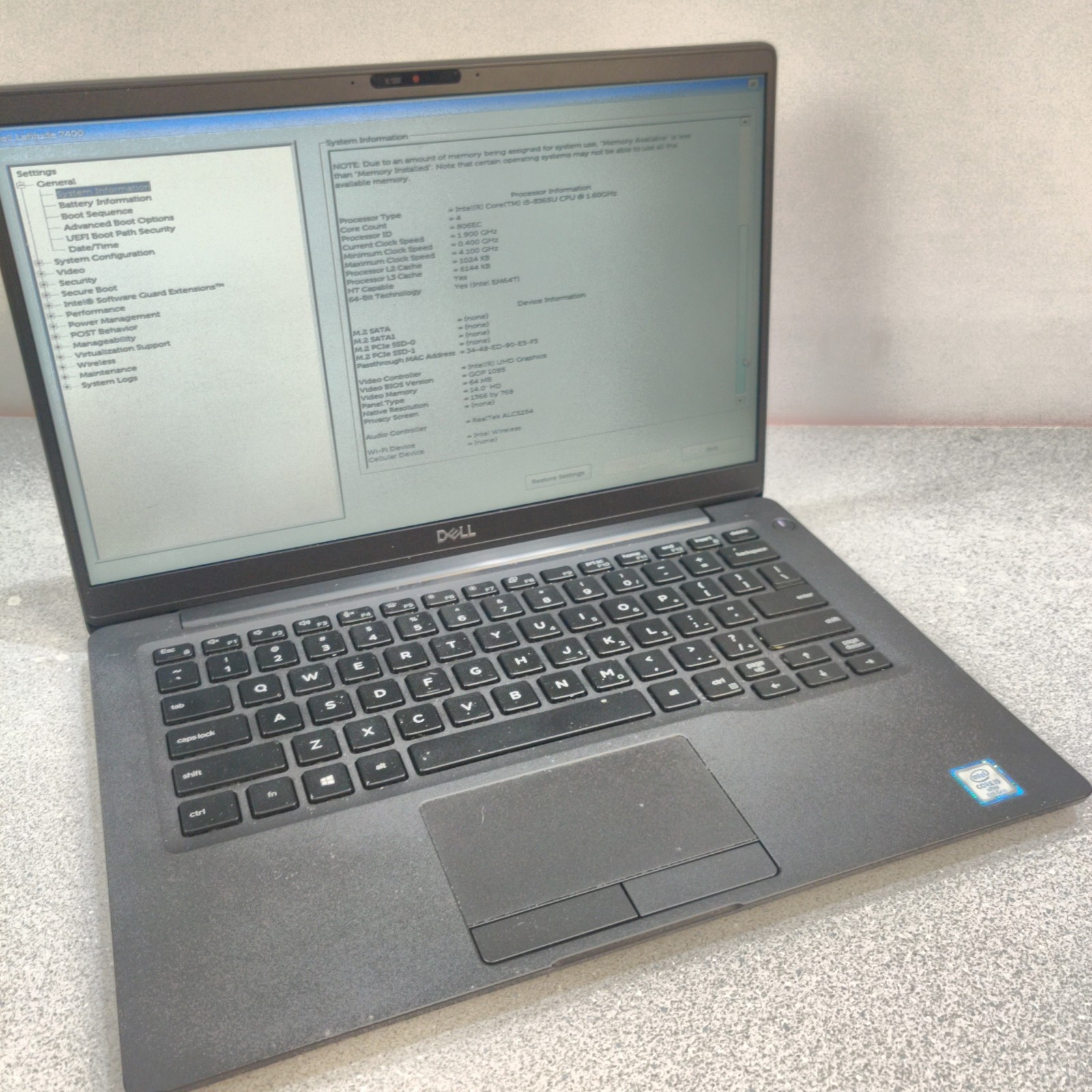 Dell Latitude 7400 14″ i5-8365U 16GB RAM NO SSD/OS/AC ADAPTER – TESTED