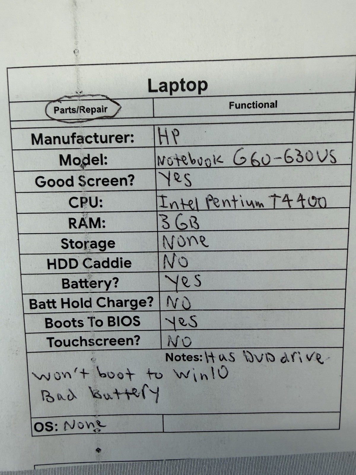 HP Notebook G60-630US Laptop – Good Screen – Intel Pentium T4400 – Read Des