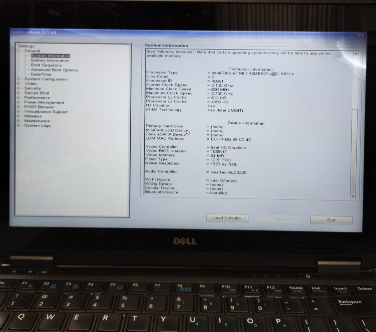 Dell Latitude E7240 12.5″ Laptop i7-4600U 2.10GHz 8GB RAM *For Parts AS IS H4036