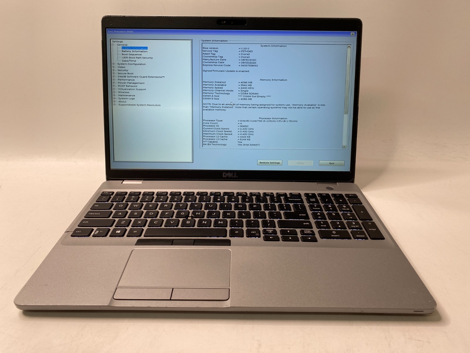 Dell Precision 3550 i5-10310u 4GB DDR4 No SSD Heavy Wear – PARTS