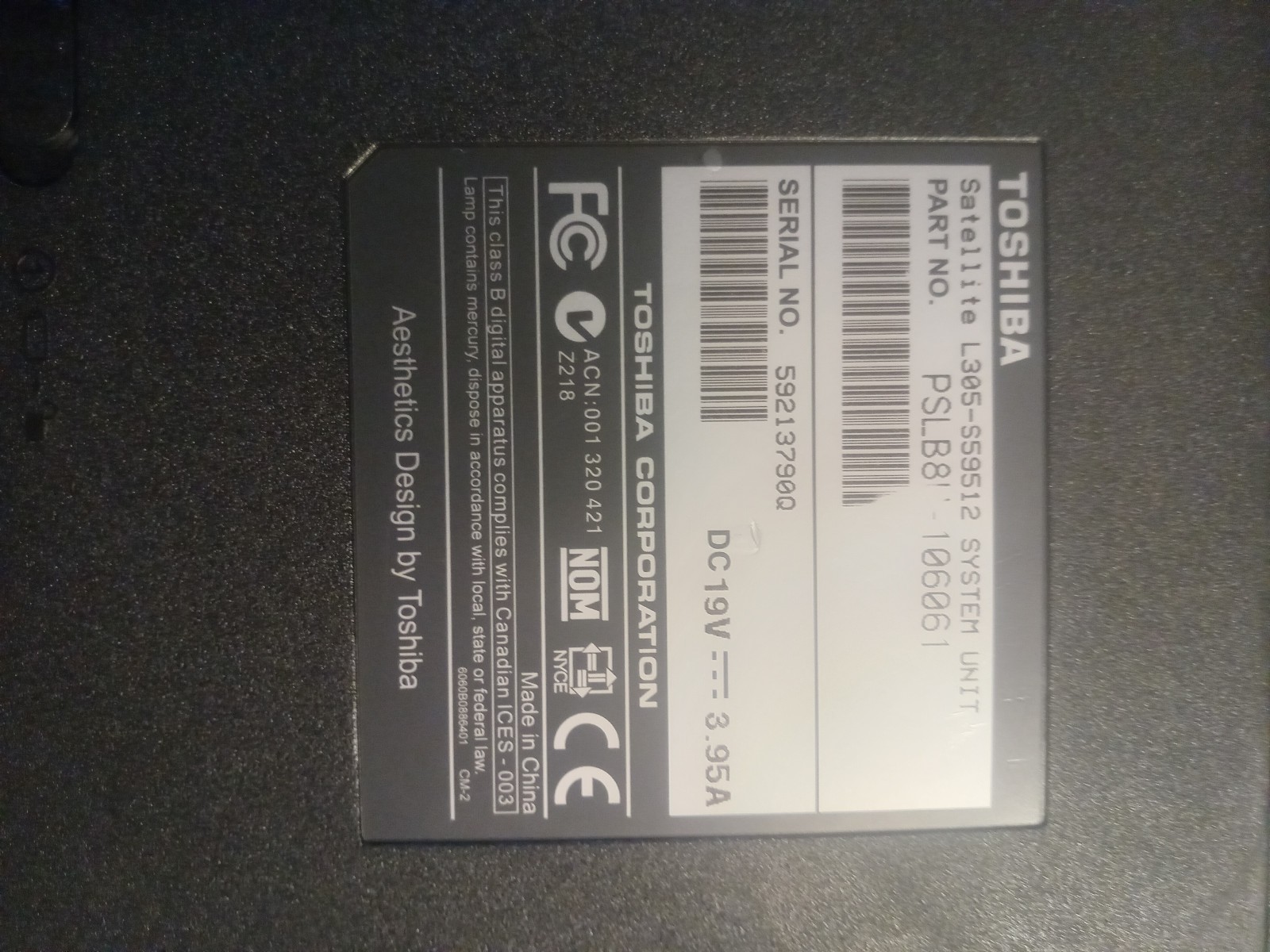 Toshiba Satellite PSLB8U-106061 Laptop Intel Pentium R Dual Core 2GB Working
