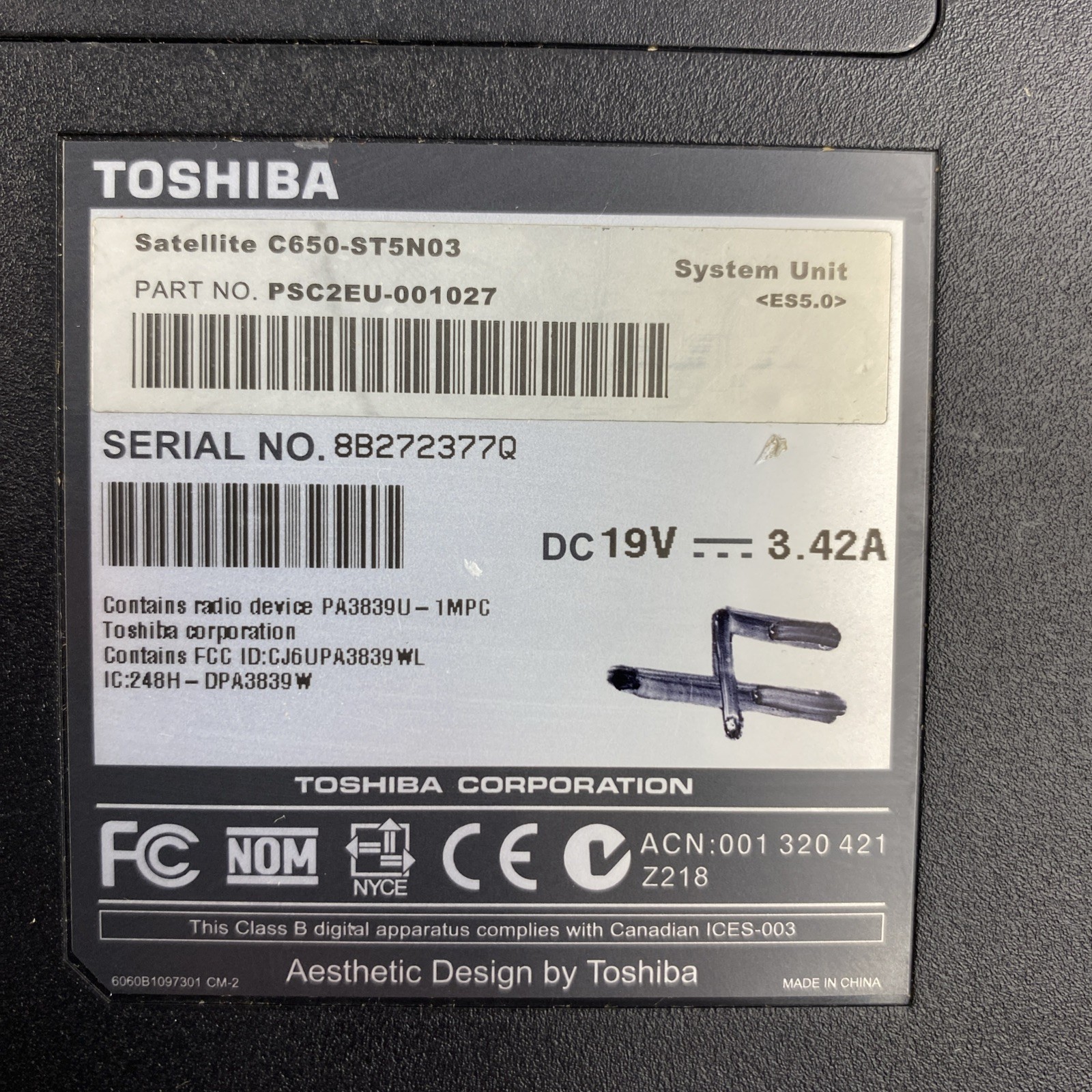 Toshiba Satellite C650 Core i3-2310M 2.10GHz 4GB RAM 15.6″ No Battery/HDD/OS