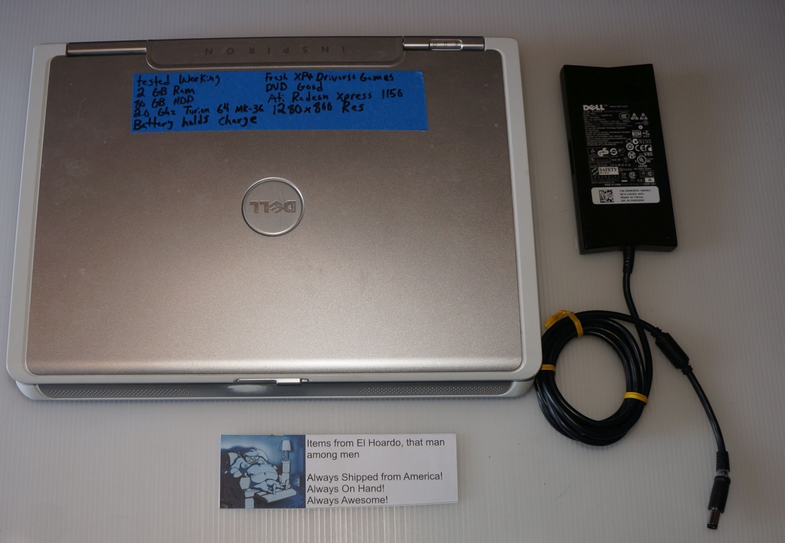 Dell Inspiron 1501 15.4″ AMD Turion 64 2.0GHz 2GB RAM 80GB HDD Radeon XP Works!