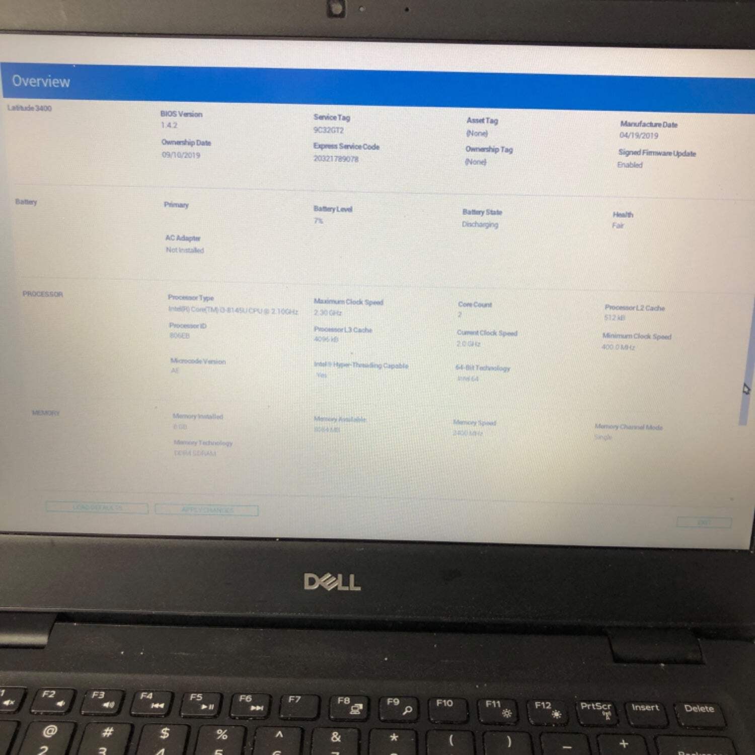 Lot of 2X Dell Latitude 3400 14″ i3-8145u 2.1GHz 8GB RAM NO SSD NO OS