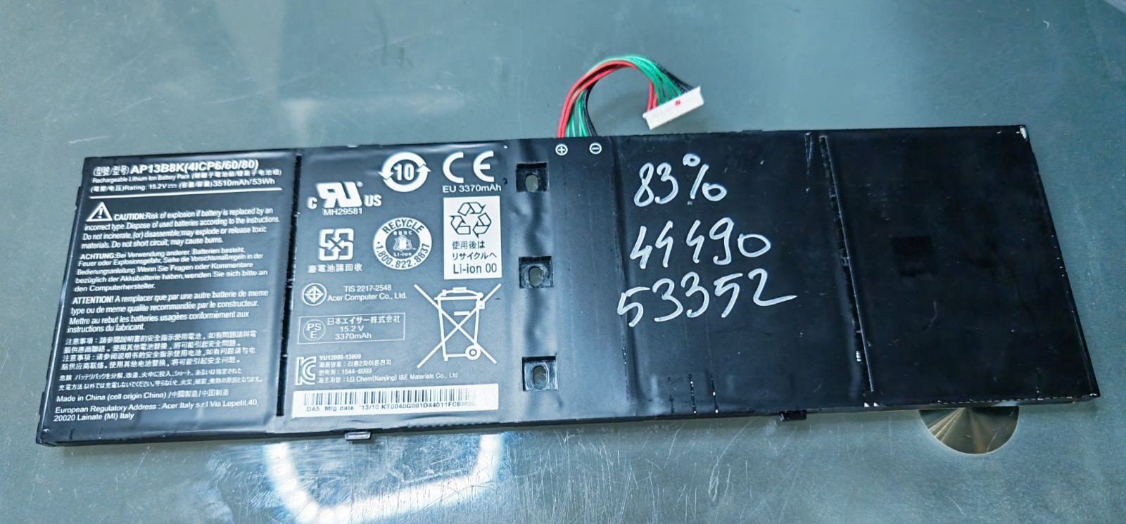 ACER BATTERY AP13B3K 15.V 3560mAh 53Wh ORIGINAL 83% #