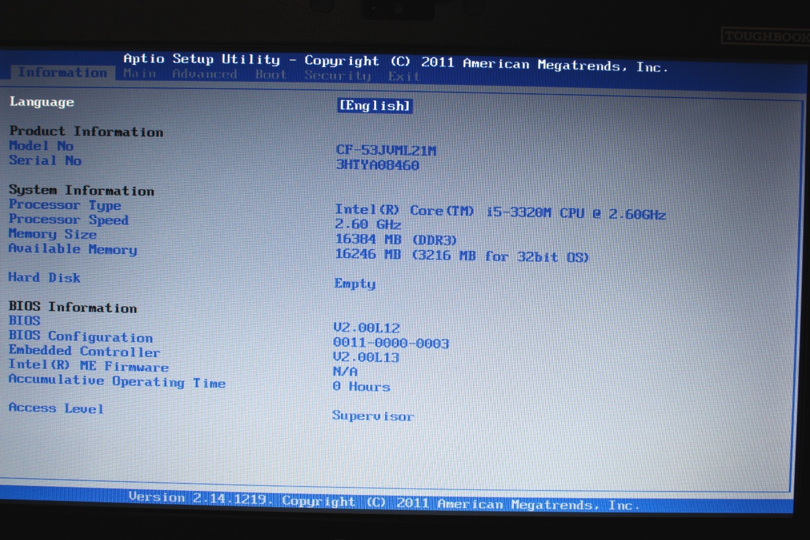 CF-53 MK2 NON-TOUCH🔹CAM🔹i5-3320M@2.60GHz✔️16GB✔️256SSD✔️WIN7P64BIT✔️0-1000HRS