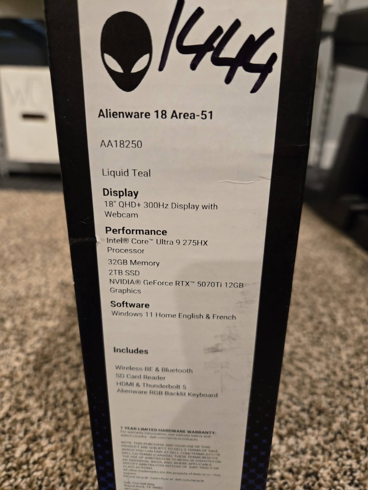 Dell Laptop Alienware 18 Area-51 18″ Intel Core Ultra 9 275HX 2TB RTX 5070 TI