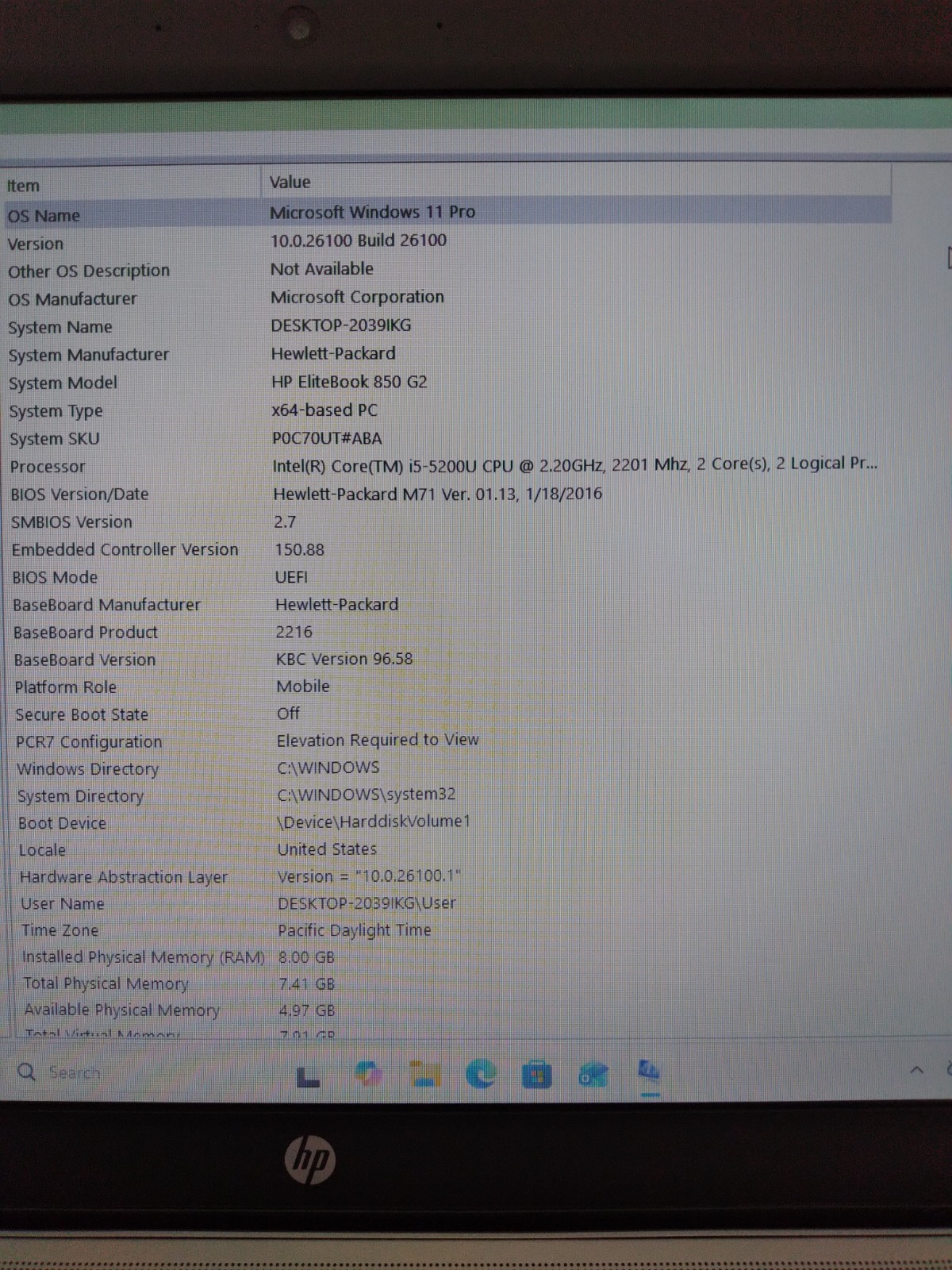 HP ELITEBOOK 850 G2 15.6″ CORE i5-5200U@2.20GHz 8GB RAM 320GB HDD Win 11 Pro