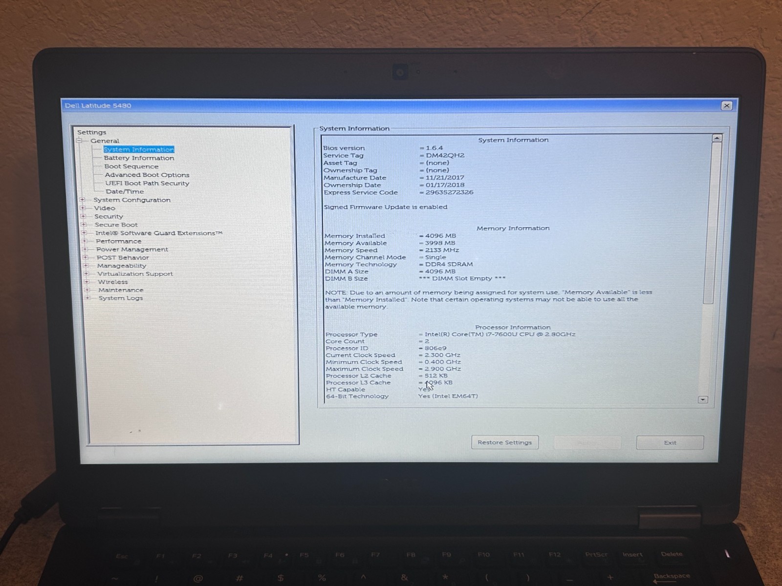 Dell Latitude 5480 i7 CPU 14″ Display No RAM No HD No AC No Wi-Fi