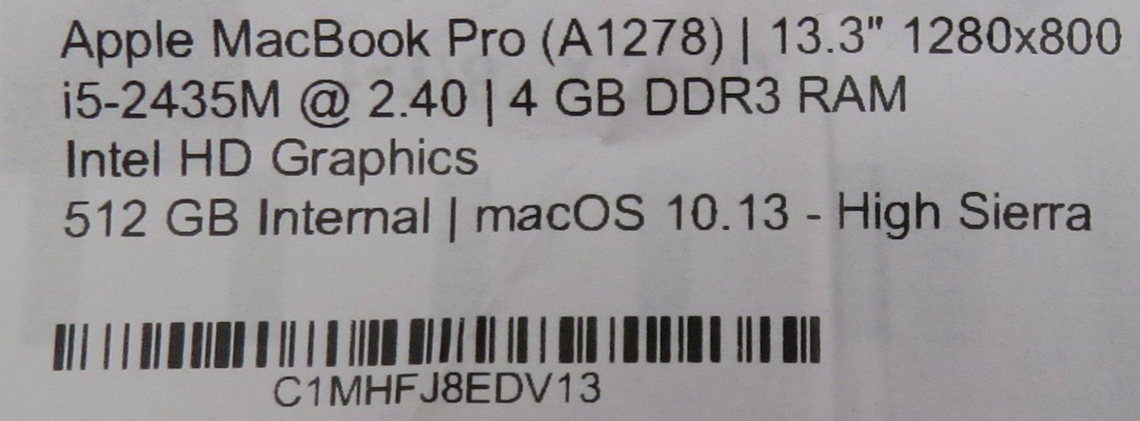2011 Apple MacBook Pro13″ A1278 _ i5-2435M _ 4GB / 512GB _ macOS