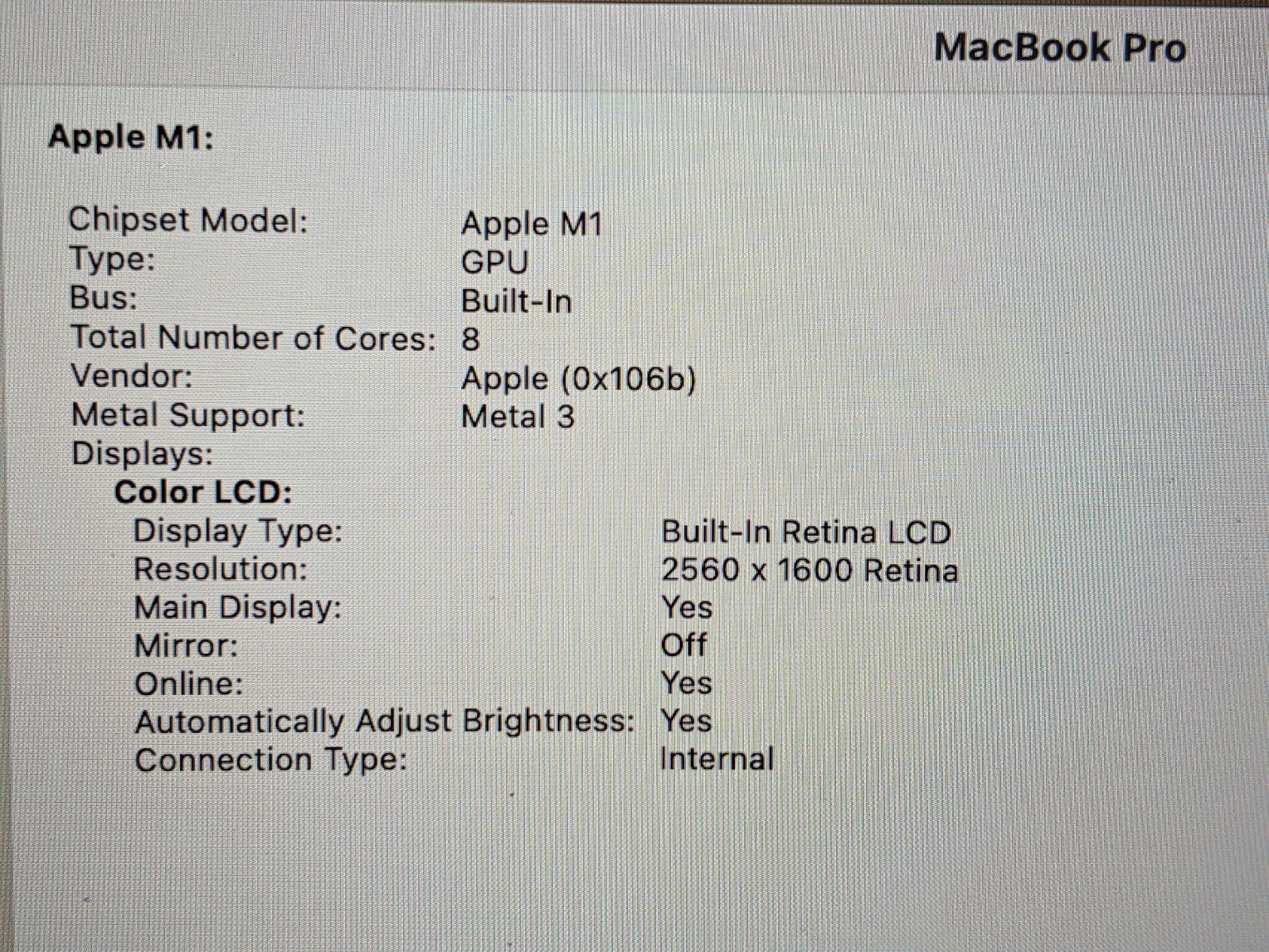 Apple MacBook Pro (2020) A2338 MYDA2LL/A 13.3″ M1 8CPU/8GPU 3.2GHz 8GB 256GB +PA