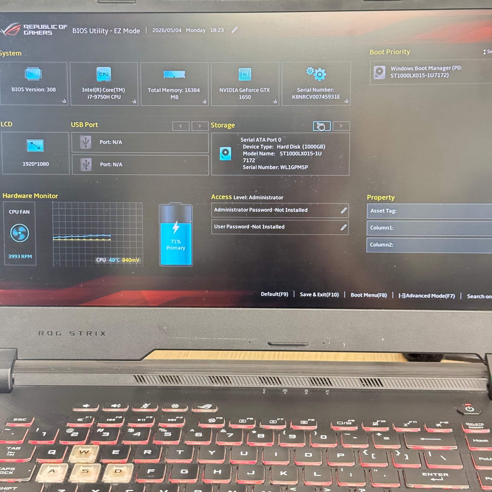 Asus ROG STRIX Laptop 15 inch i7 16GB 1TB+512GB Black GL531G