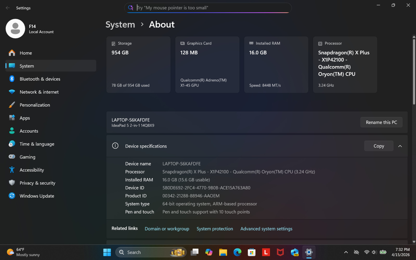 Lenovo Ideapad 5x 14″ OLED Touchscreen Snapdragon X, 16GB, 1TB + PEN & Charger