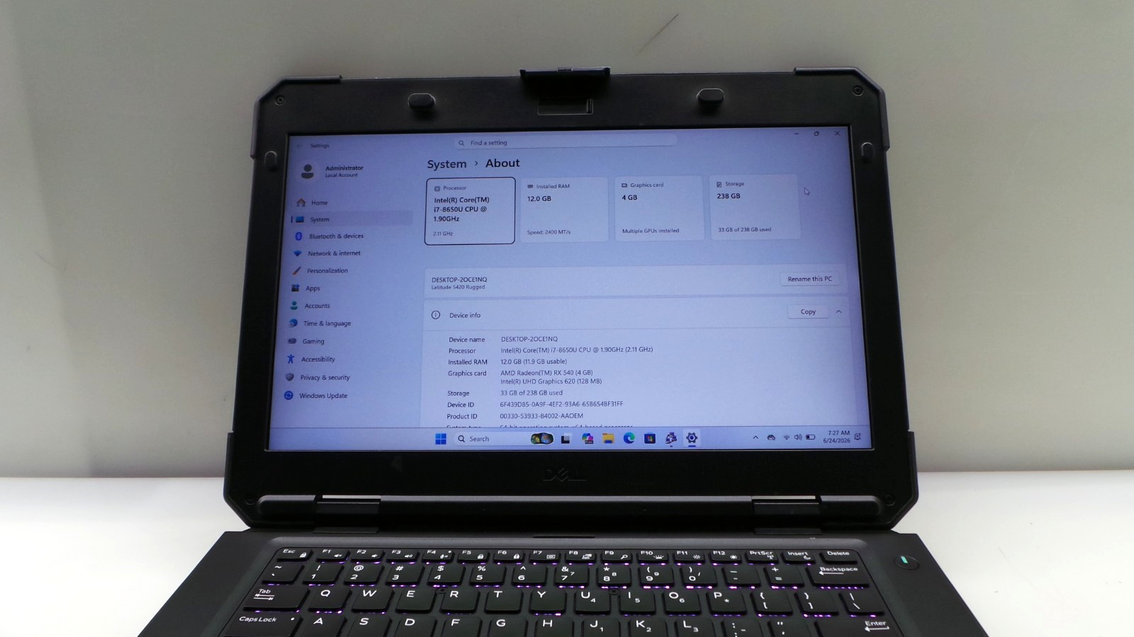 Dell Latitude 5420 Rugged 14″ | i7-8650U 1.90GHz 12GB RAM 256GB SSD | WIN 11 PRO