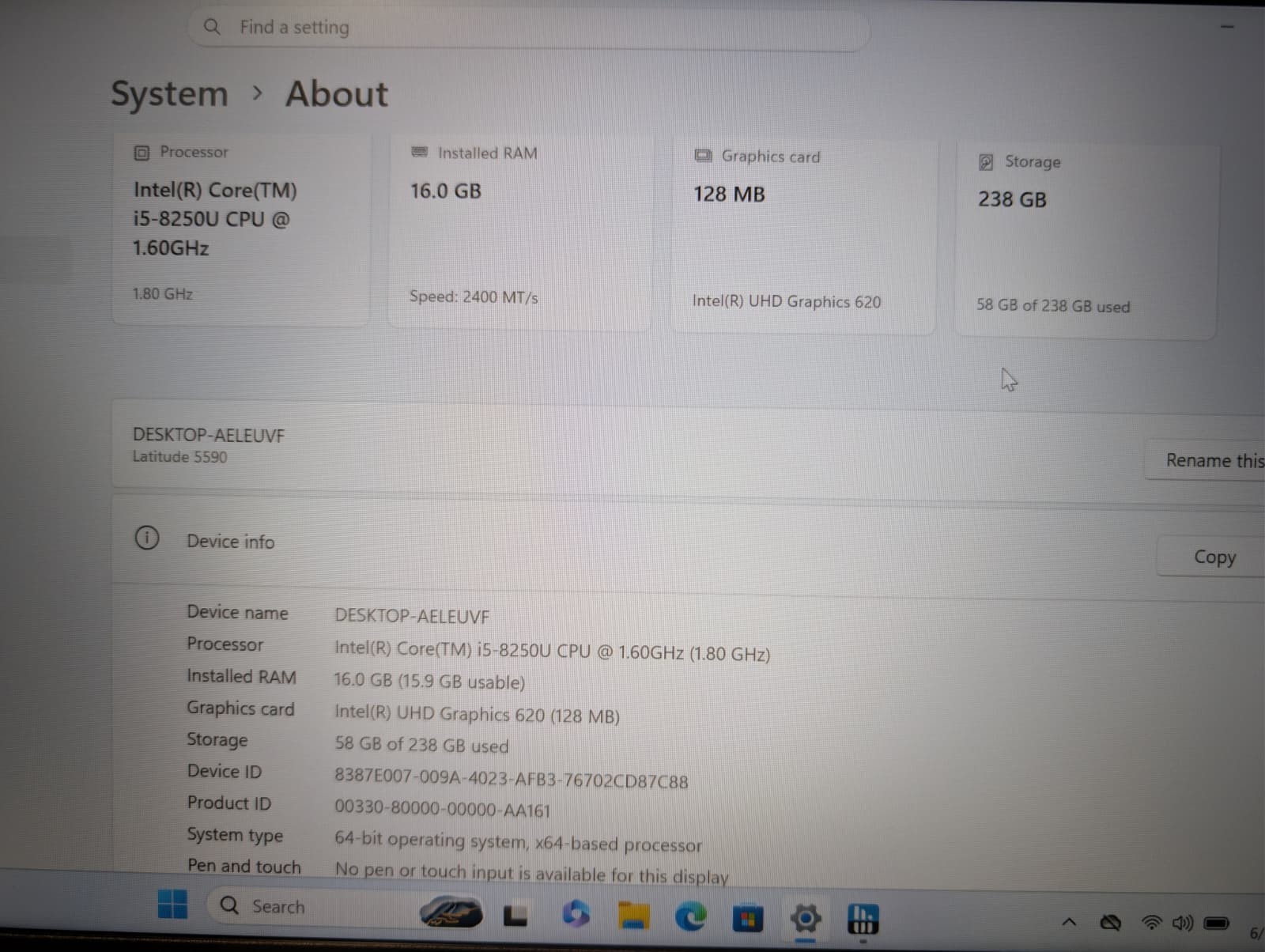 DELL LATITUDE 5590 | i5-8250U 16GB RAM 256GB SSD | FHD Backlit | Windows 11 Pro