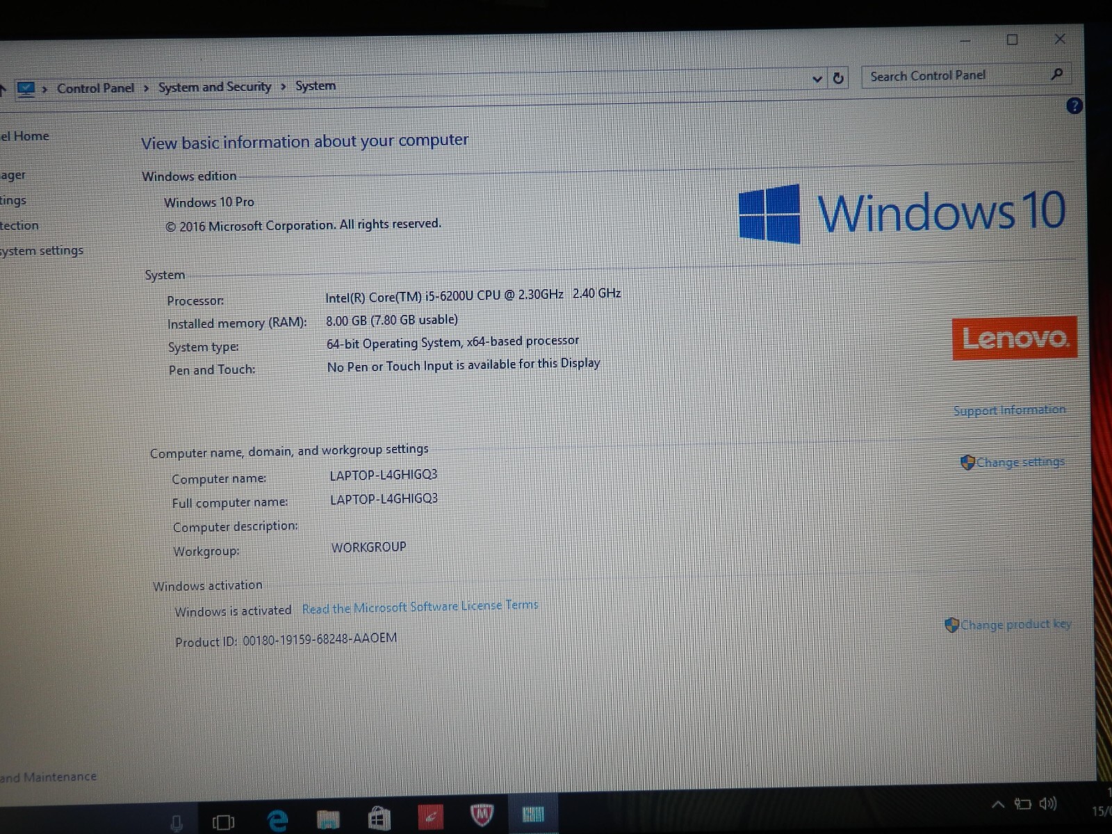 Lenovo V110-15ISK, Intel i5-6200U, 8GB Ram, 500GB HDD, 15.6″ inch HD, HD 520 ORIGINAL BOX