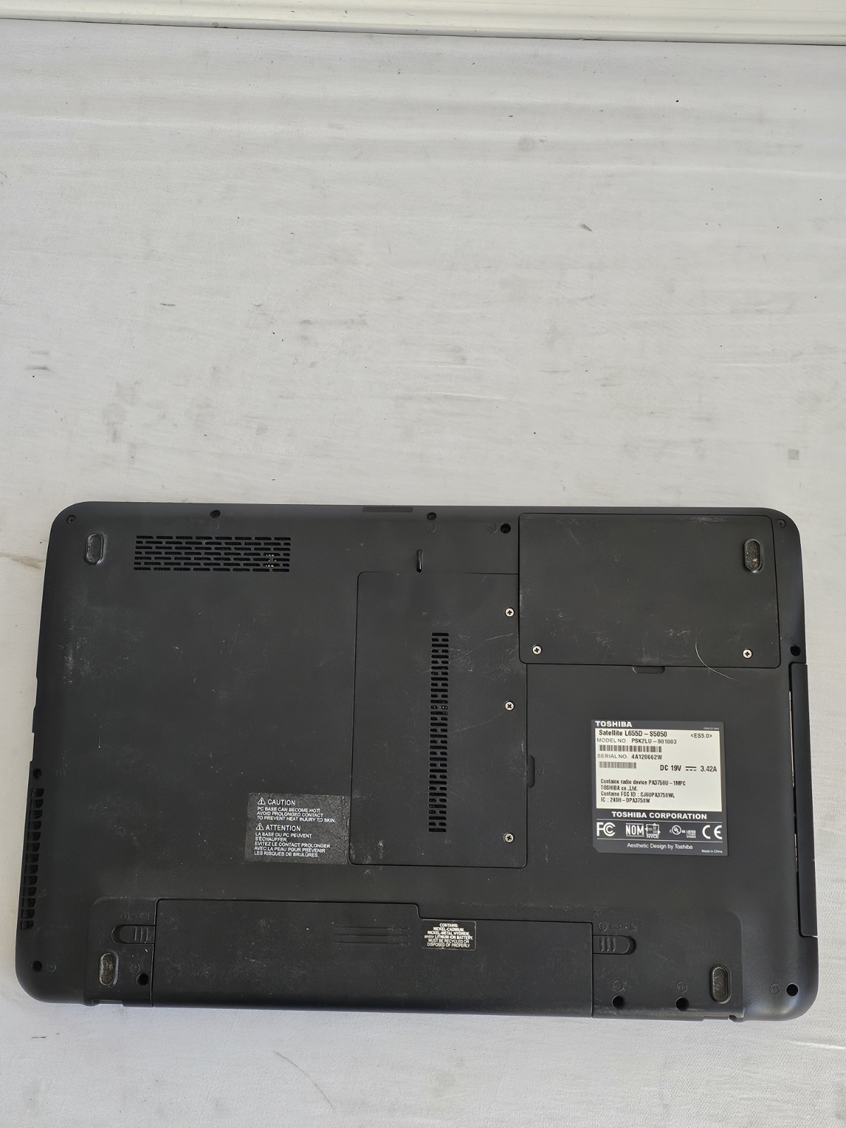 Toshiba Satellite L655D-S5050 Laptop – WON’T BOOT – BAD BATTERY – Parts/Repair