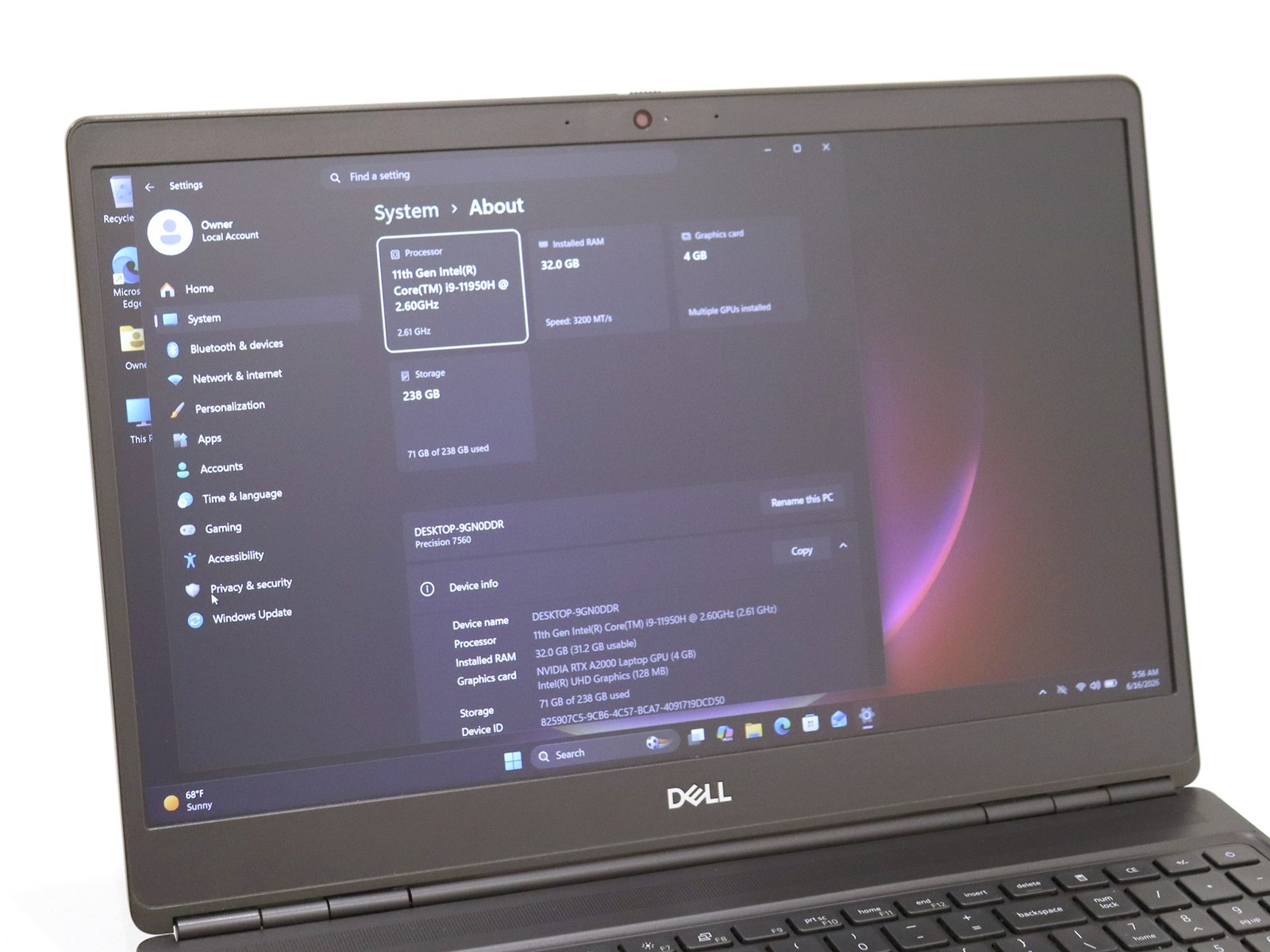 Dell Precision 7560 15.6″ FHD Intel i9-119850H 32GB 256GB NVMe NVIDIA RTX A2000