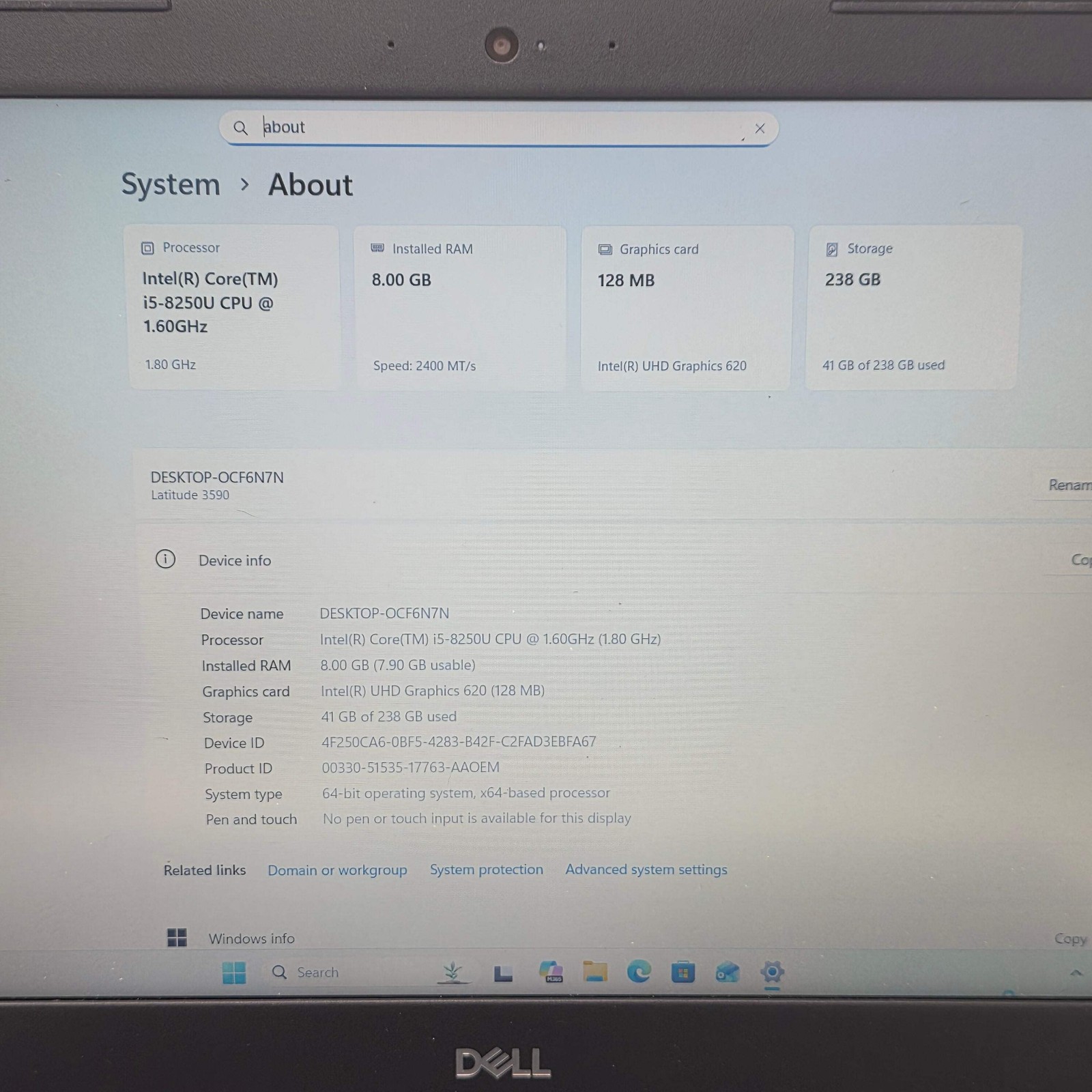 Dell Latitude 3590 15.6″ i5-8250U 1.6GHz 8GB RAM 256GB SSD