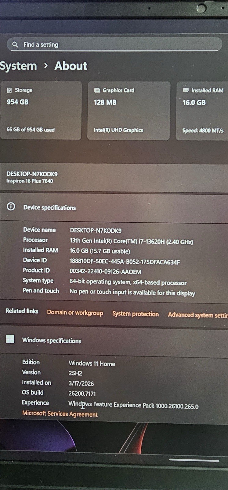 Dell Inspiron 16 Plus 7640 16″ Ultra 9 185H 16GB DDR5 512GB SSD Windows 11 Home