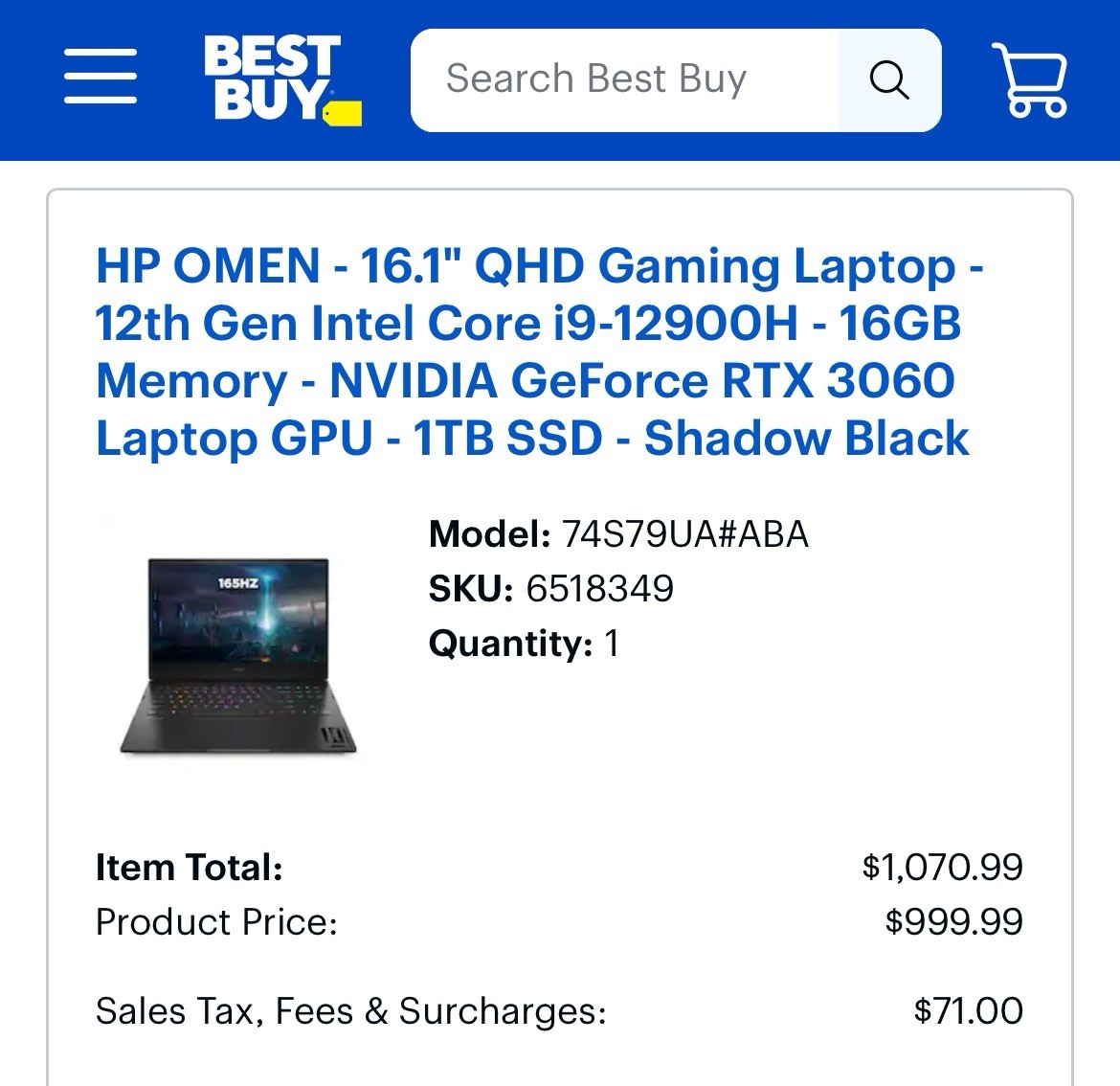 GAMING LAPTOP HP OMEN 16.1” QHD – i9 / RTX 3060 / 16GB / 1TB SSD