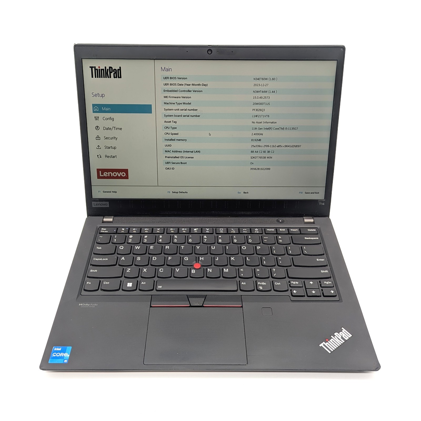 Lenovo ThinkPad T14 Gen 2- 14″ Intel Core i5-1135G7 2.4GHz 8GB RAM No OS/AC/SSD