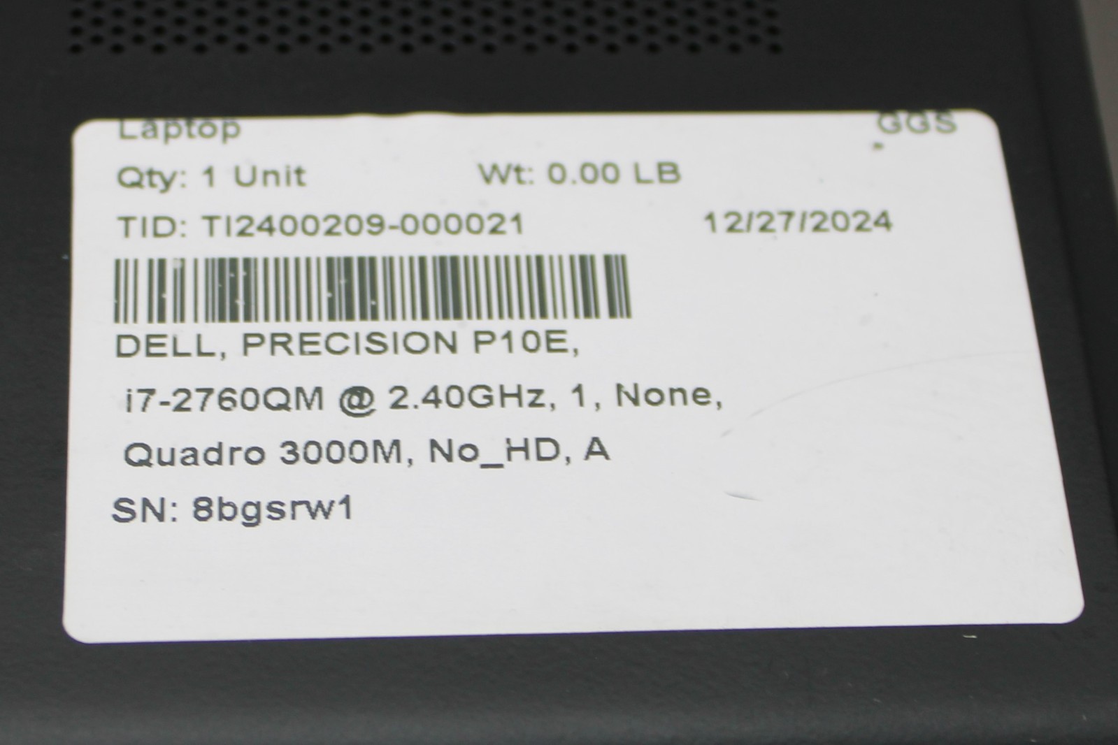 15.6” DELL PRECISION P10E Laptop i7-2760QM 2.40 16GB RAM 256GB SSD Quadro 3000M