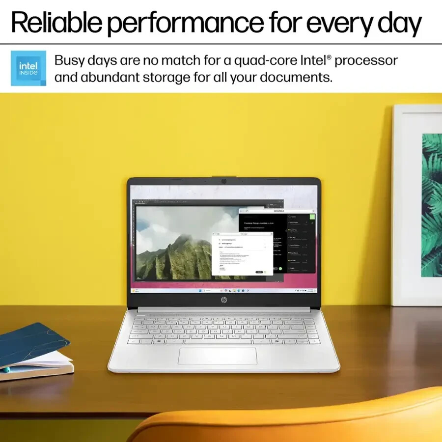 HP 14″ Laptop Intel Processor N150 4GB RAM 128GB Storage UFS – Natural Silver