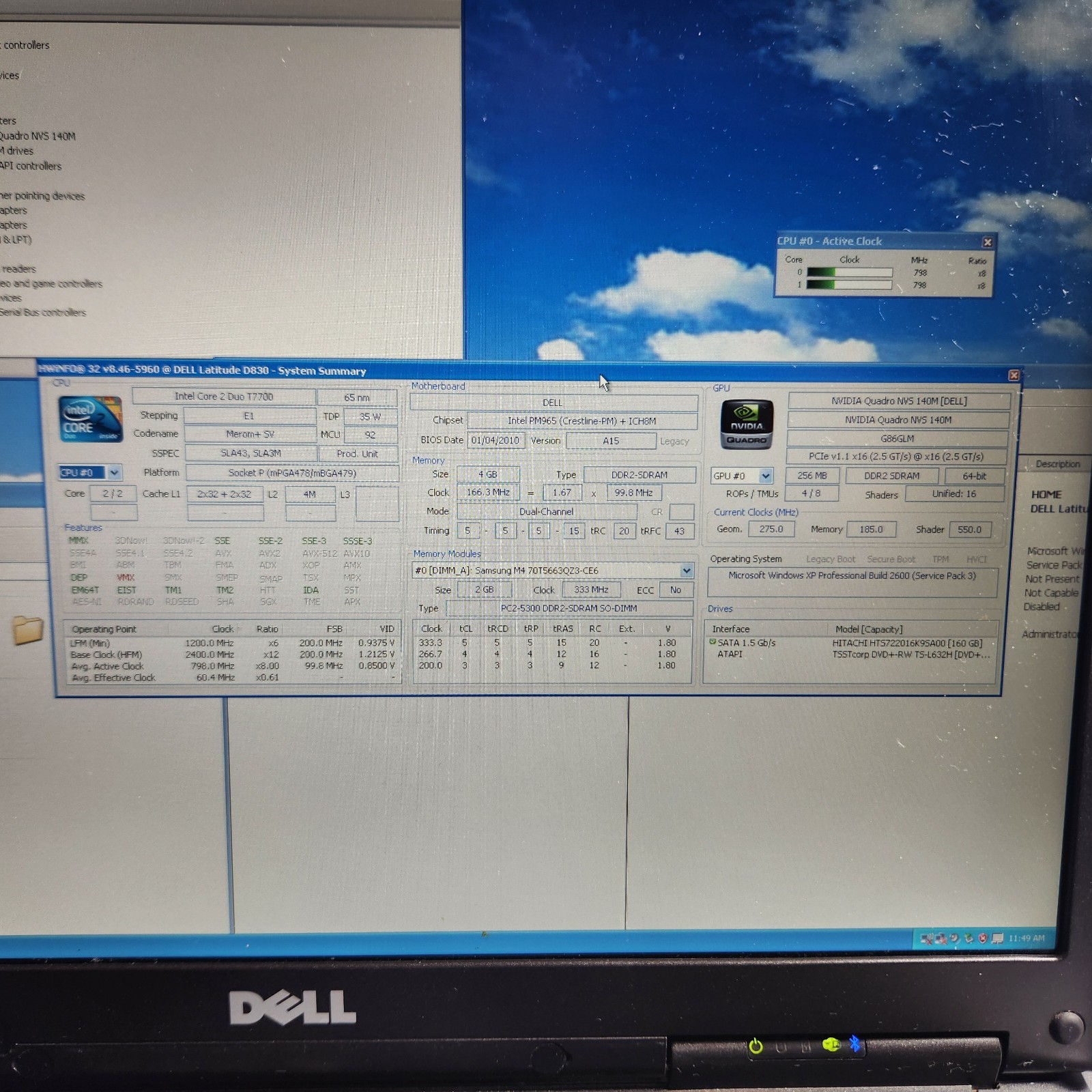 Retro Gaming Laptop Dell D830 Intel Core Duo 2.40GHz 4GB Ram 160GB HD Windows XP