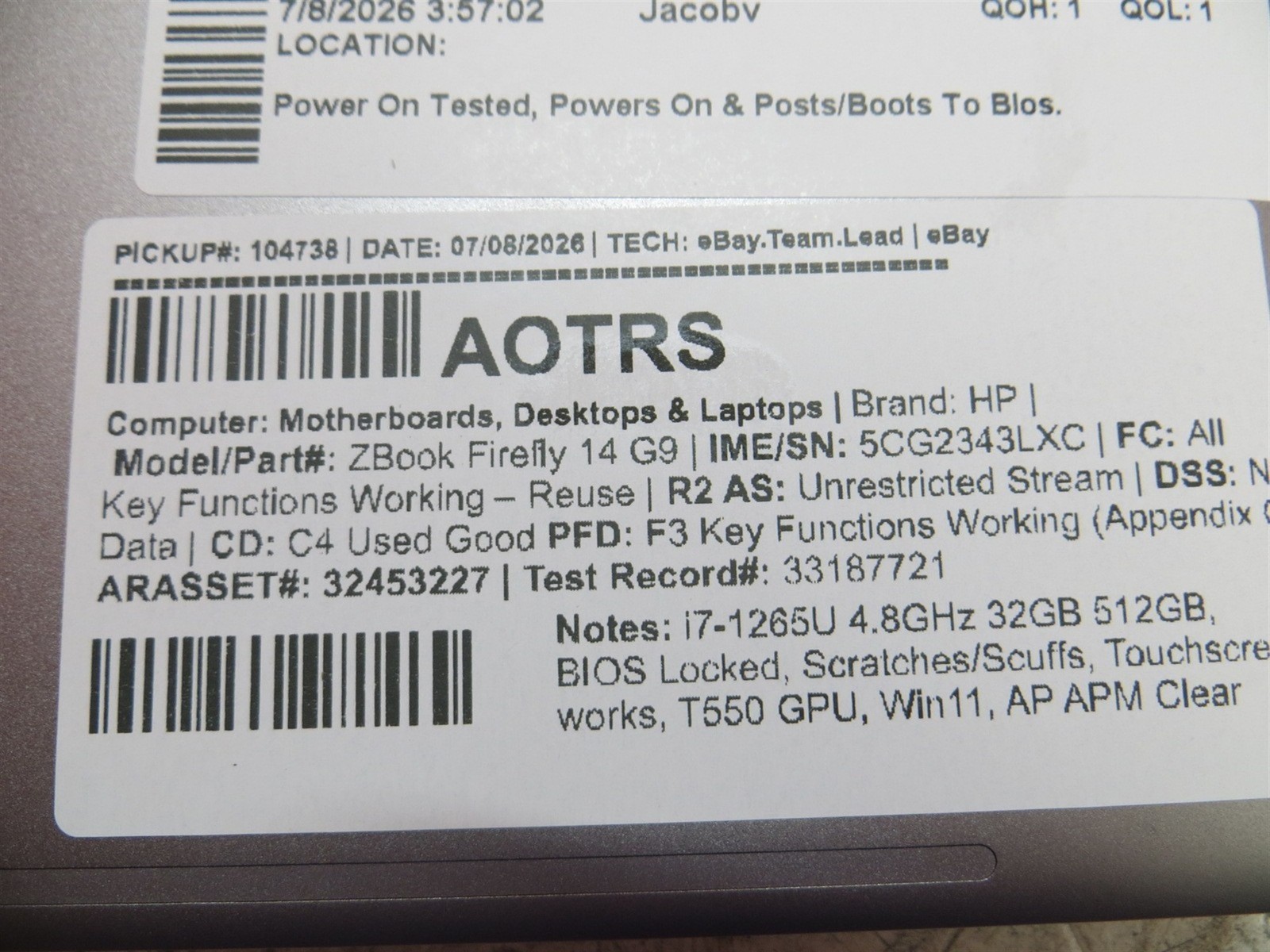 BIOS Locked HP ZBook Firefly 14 G9 Intel i7-1265U 4.8GHz 32GB 512GB SD w/ OS