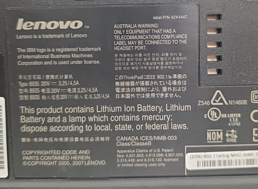 Lenovo ThinkPad R61 Laptop| Intel Celeron 540| 2GB RAM| No HDD| No OS