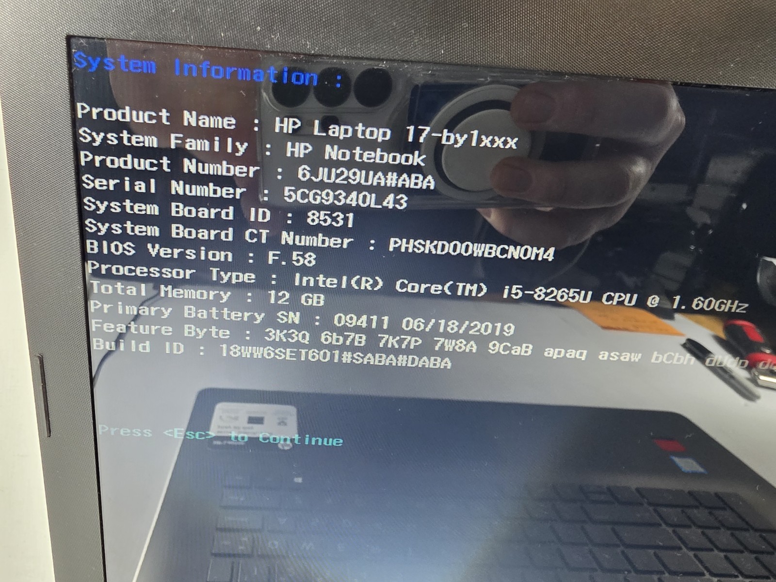 HP Laptop 17-by1xxx 17.3″ i5-8265U 12GB 1TB HDD No OS Motherboard
