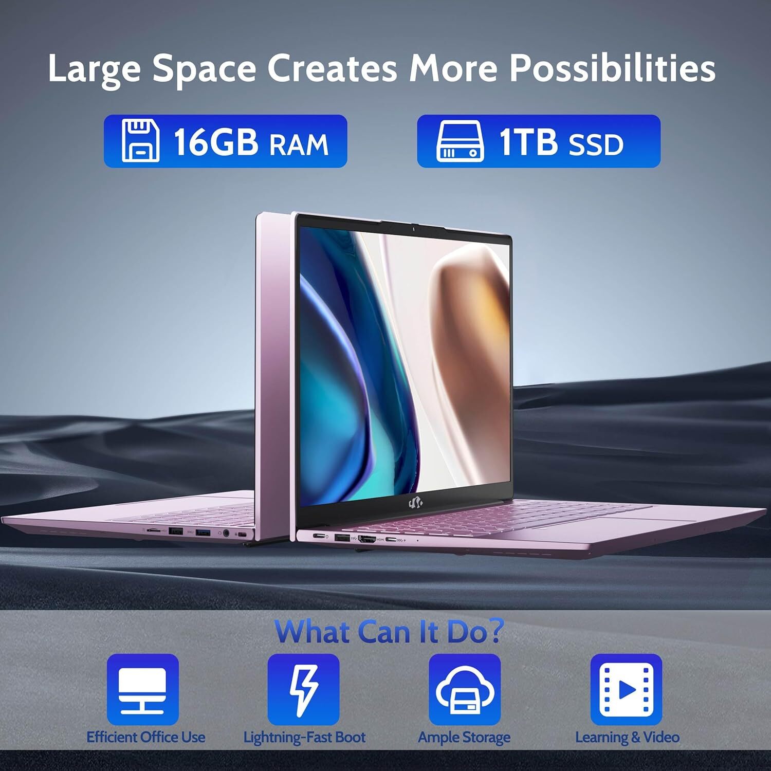 15.6 FHD Laptop, 16GB RAM 1TB SSD, Intel Pentium N100, Backlit KB, Fingerprint