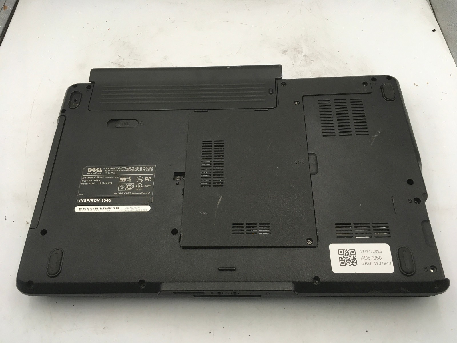 DELL INSPIRON 1545 – BOOTS TO BIOS – INTEL 2 DUO T6600 – 2GB RAM – READ DESC -BB