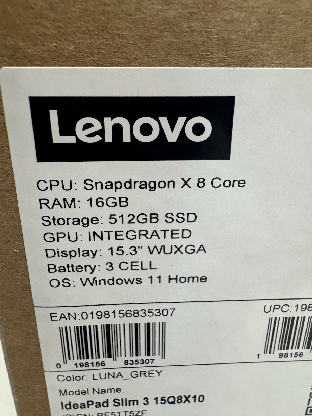 Lenovo IdeaPad Slim 3 15Q8X10 15.3” Snapdragon X8 Core 16GB Ram 512GB SSD Grey