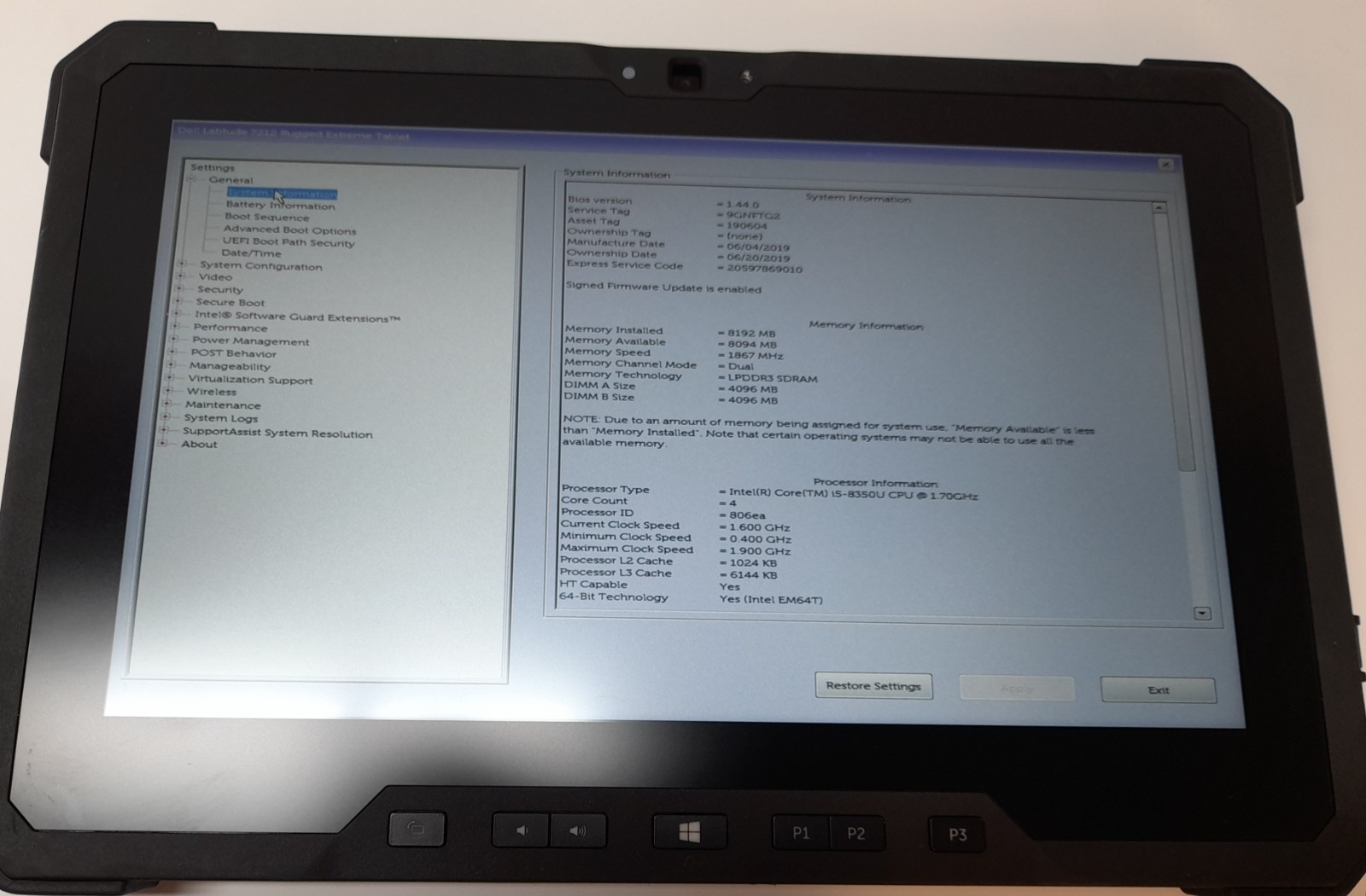 Dell Latitude 7212 Rugged Tablet i5 128GB 8GB RAM RUGGED TABLET