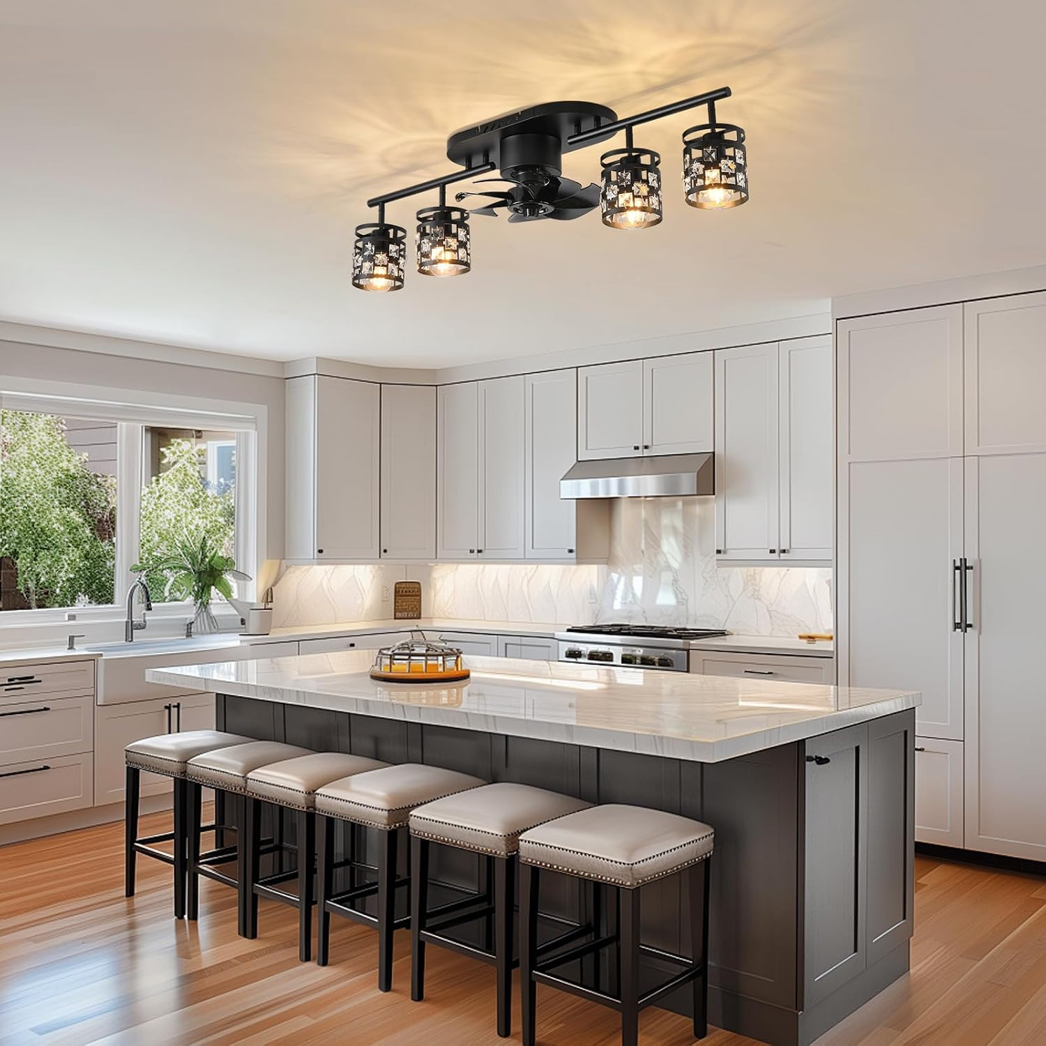 Ceiling Fans with Lights and Remote,39.3″ Kitchen Ceiling Fan,360° Rotatable Lam